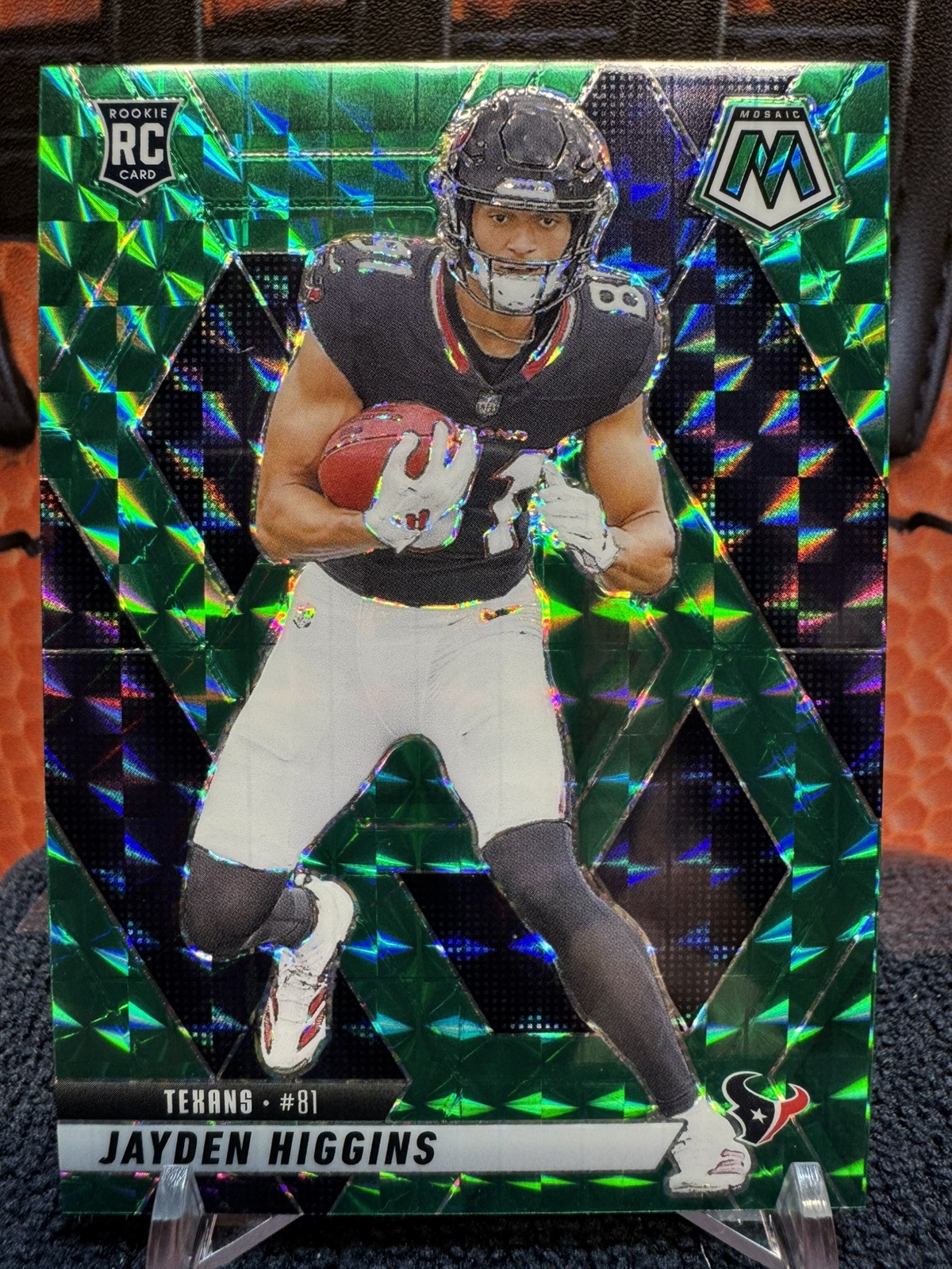 2025 Mosaic Football Jayden Higgins RC Green Mosaic Prizm #346 Houston Texans