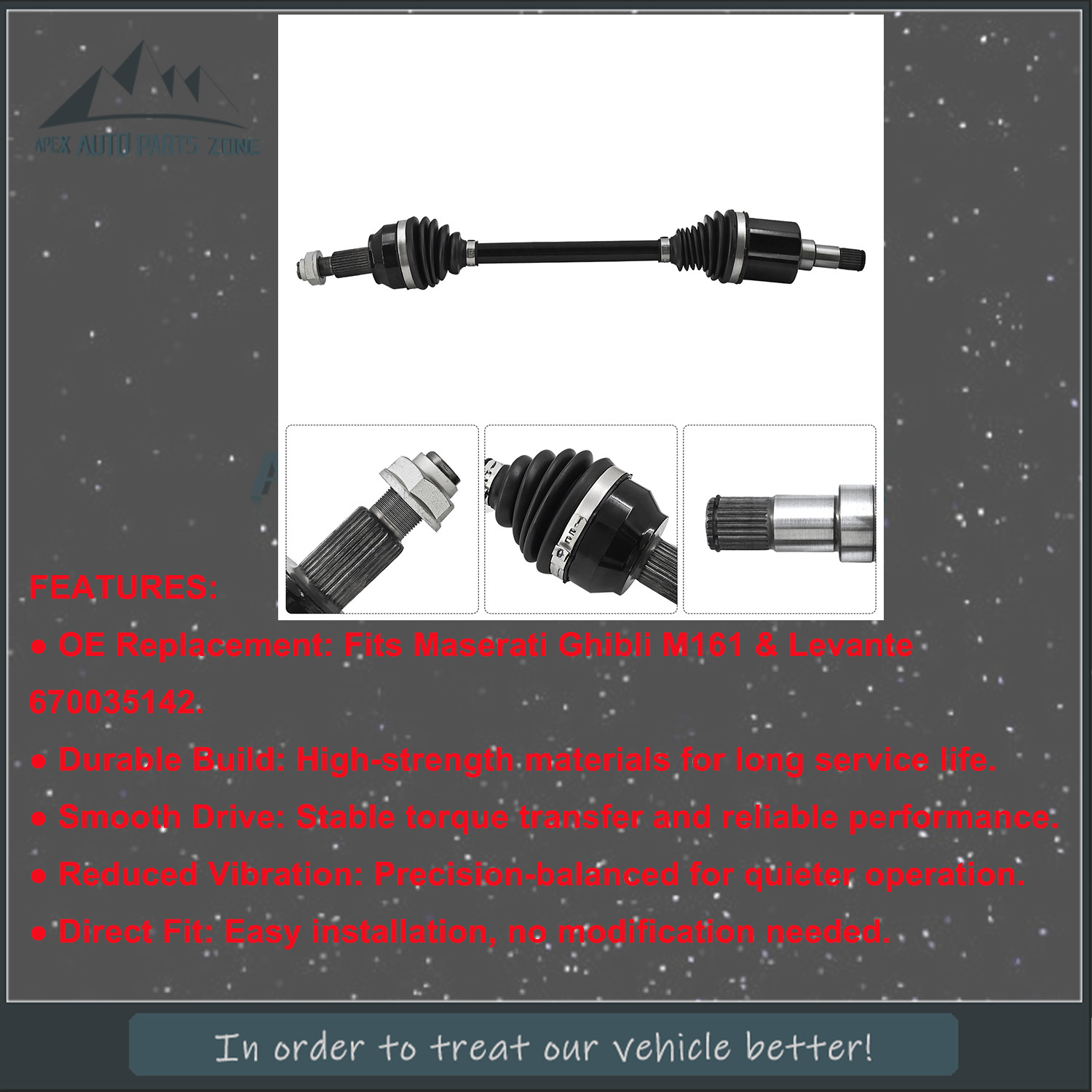 Front Right CV Axle Shaft For Maserati Levante 3.0L 2979CC 2017-2022 670035142