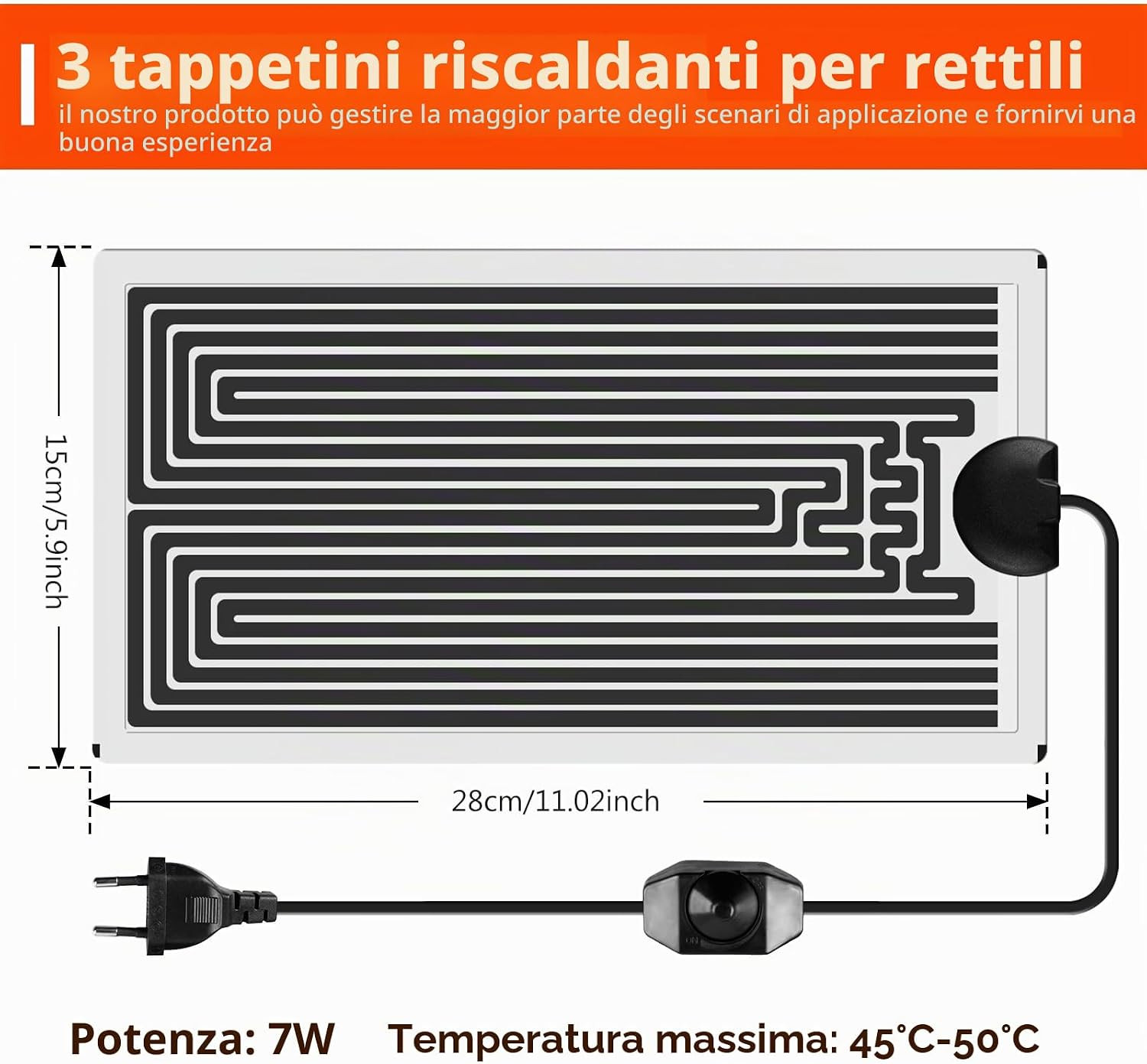 Tappetino Riscaldante Rettile regolabile Con Regolatore Di Temperatura 3 pezzi foto 2