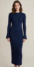 Pretty Garden Dress, Women's Size M, Blue, Long Sleeve Rib Sweater Dress MaXI