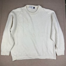 Vintage Bill Blass Sweater Mens L Ivory Textured Knit USA Made Hand Framed