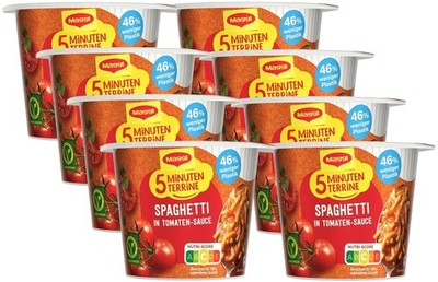 Maggi 5 Minuten Terrine Spaghetti Tomatensauce Fertiggericht Nudeln 8 x 63g