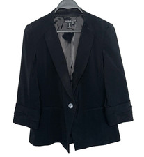 PEACE OF CLOTH Womens Size 8 Black Blazer 3/4 Sleeve Made in USA Panticular