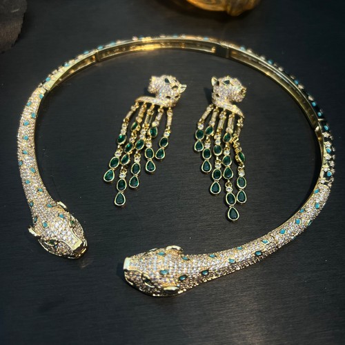 Conjunto de joyas de circonio personalizado de alta gama con cuello de borla de leopardo - Imagen 3 de 19