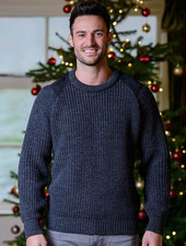 NWT Aran Men's Irish Ribbed Fisherman Sweater with Patches, Choose Color  Size