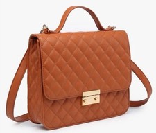 Jen & Co Halston Quilted Convertible Backpack with Metal Push Lock Brown New $58