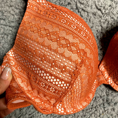 Victoria Secret Multiway Lined Demi Lace Underwire Push Up Orange Brown Bra 34D