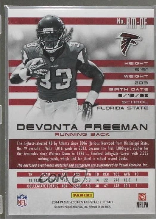 2014 Rookies & Stars Rookie Materials Signatures /99 Devonta Freeman Auto RC - Image 2 of 2