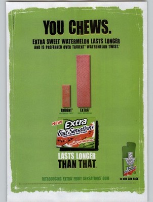 2008 Vtg Print Ad Wrigley's Extra Fruit Sensation Sweet Watermelon Gum Promo Art