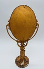 Early 1900s Antique Gold Art Nouveau Cast Iron Lady Holding Swivel Vanity Mirror — photo 7