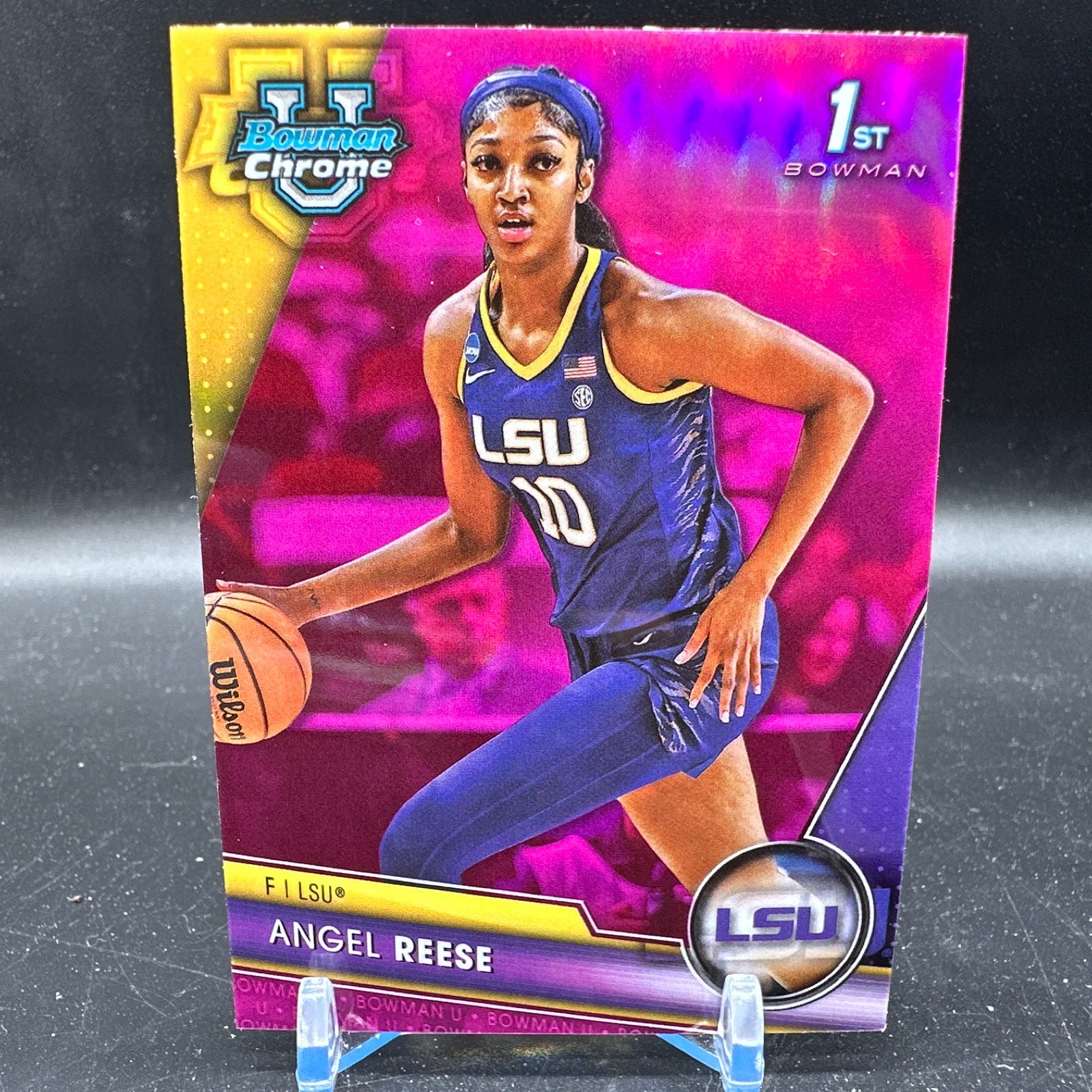 Angel Reese 1st Pink Refractor 2023-24 Bowman University Chrome #49 LSU