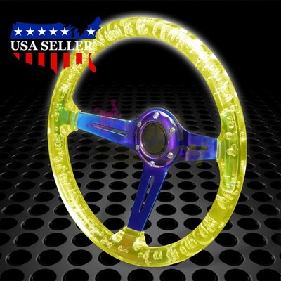 Crystal Steering Wheel Yellow 6-Holes 345mm Bubble Burnt Spoke Deep Dish Racing