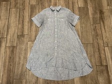 Everlane Shirt Dress Womens XS Blue Striped Short Sleeve Button Front Hi Low