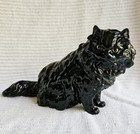 Vintage Black Persian Cat Ceramic Figurine 10" x 6" Green Eyes Shafford Japan