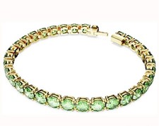 Image of Swarovski Matrix Tennis Bracelet, Round Cut Green Gold-Tone Size XL new + bag💕