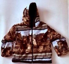 ZooFleece Horse Brown Kids Boys Girls Jacket Mare Horses Hooded Reversible Coat
