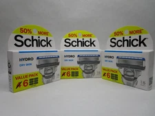 Lot Of 3 - Schick Hydro 5 Blade Dry Skin Mens Razor Refills Value