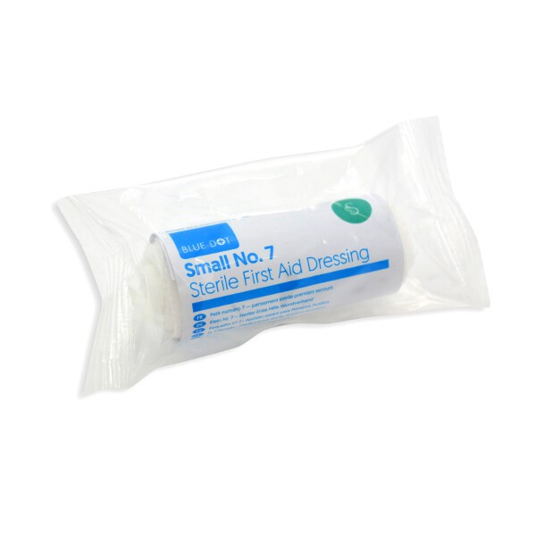 30FBDT07 Sterile First Aid Dressing x4 No7 Small 2.5cm Flow Wrapped By Blue Dot