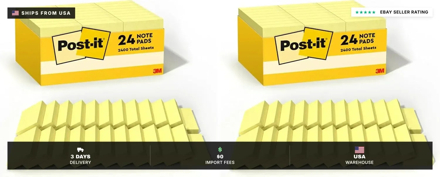 Notes, 1/3/8 x 1 7/8 in, 24 Sticky Notes Pads, 100 Sheets per Pad, Canary Yellow