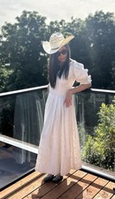 LAURA ASHLEY Rare Vintage COTTON BROCADE Cottage Core DRESS Sz 10 Wedding