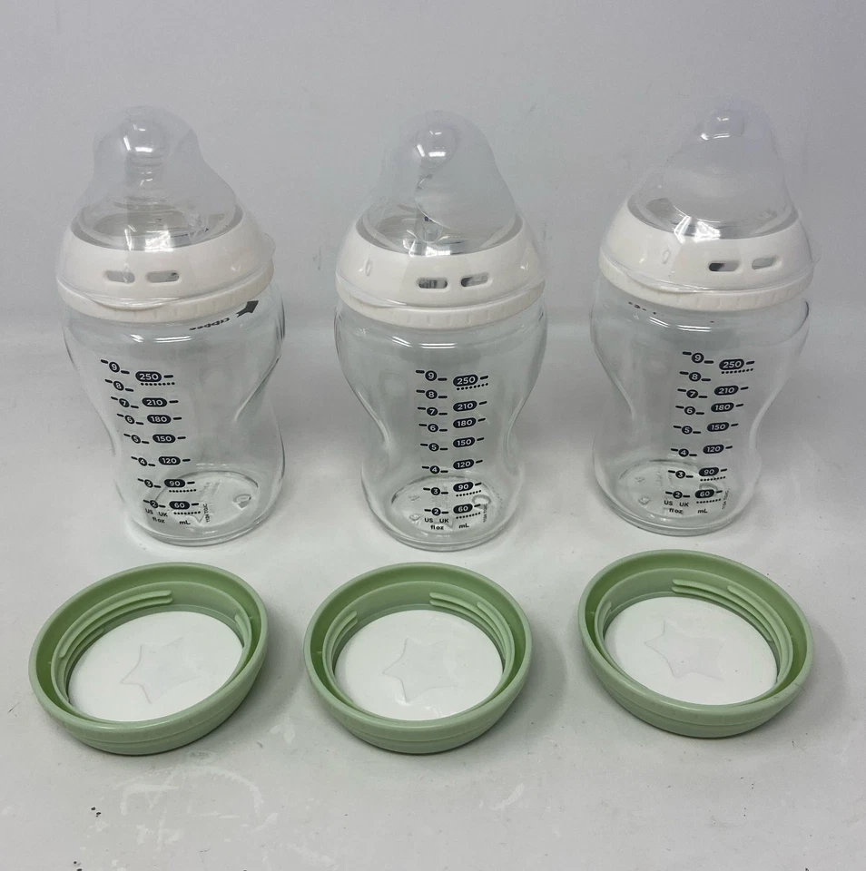 Tommee Tippee Natural Start 3 en 1 biberones de vidrio 9 oz paquete de 3 - transparente/blanco Foto 2 de 4