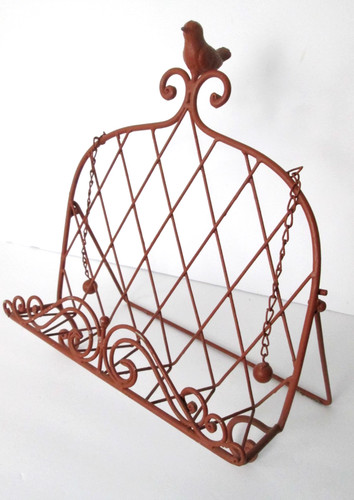 Vintage Coral Metal Scrolled Bird Ornate Cookbook Stand Recipe Book Holder