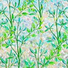 Stained Glass Privacy Window Film 3D Prism Green Leaves Sliding Door Cover St...