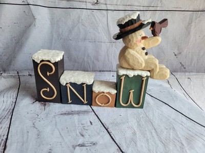 1998 Crazy Mountain Snow Block Set W/ Snowman & Bird Winter Decor Vintage Retro 