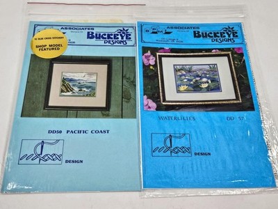Lot 2 Buckeye Designs X Stitch Charts WATERLILIES & PACIFIC COAST Flowers Ocean