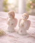Fenton Hand Painted Satin Milk Glass Praying Figures (Set of 2)