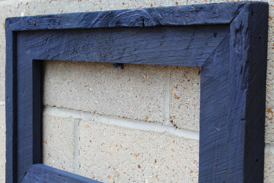 Usado Azul Marino (Todos los Tamaños)-3.5"-El Loft Antiguo Hecho a Mano 3.75" Marco de Madera de Granero Foto 4 de 4