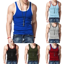 Men Fitness Shirts Tank Top Vest Sportwear Casual Slim Fit Basic Colorblock Tees