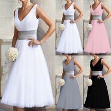 Womens Bridesmaid Wedding Ball Gown Party Evening Cocktail Swing Midi Dress Size