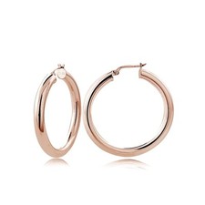 Rose Gold Tone over Sterling Silver 4mm High Polished Round Hoop Earrings, 30mm