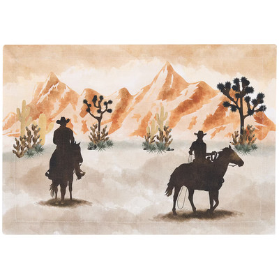 2 Rustic Trails Western Cowboy Print Cotton Country Farmhouse Placemats 13x19