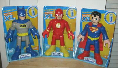 Fisher Price Imaginext XL DC Super Friends ~ 10'' Batman Flash & Superman ~ NIP