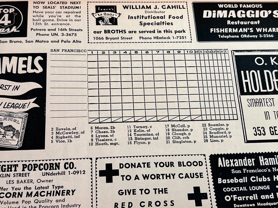 1953 San Francisco Seals Baseball Program v San Diego Padres Lefty O'Doul #B - Image 3 of 3