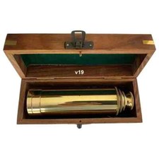 Nautical Vintage Marine Spyglass Golden Brass Telescope with Wooden Box Gift