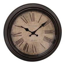 Shabby Chic Brown Westminster London Wall Clock behind Glass - 30cm Deep Frame