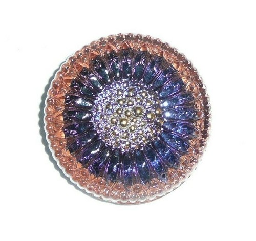 Pretty Czech Glass Daisy Flower Shank Button - Purple / Blue w/ Gold Color 27mm - Picture 3 of 7