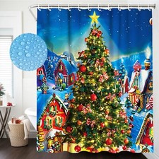 Christmas Shower Curtain for Bathroom Christmas Tree Shower Curtain Set Xmas ...