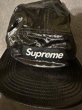 Supreme Coated Linen Camp Cap Black SS18 Hat Shiny Box Logo Made in USA Authenti