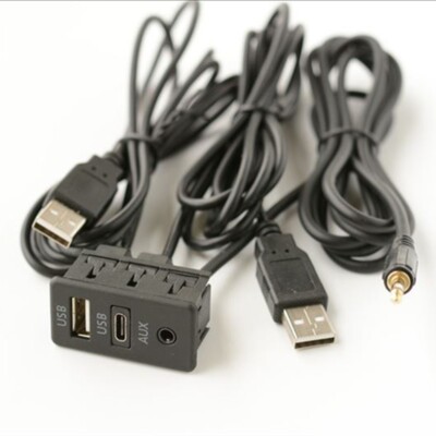 Car Dash Flush Mount Type C USB Dual Port AUX Extension Panel Cable Adapter Kit
