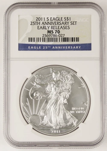 2011 S American 1 Oz Silver Eagle Coin $1 NGC MS70 GEM From 25th Anniversary Set