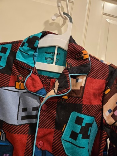 Minecraft Christmas Ornaments Boy's Plaid Flannel Pajama Set Size M (8) NEW - Picture 3 of 4