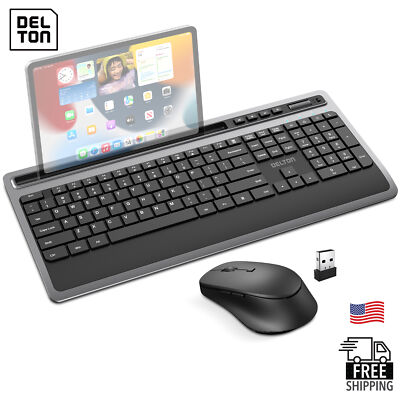 Delton T42 Wireless Keyboard with Tablet Holder and M42 Mouse Combo, Black
