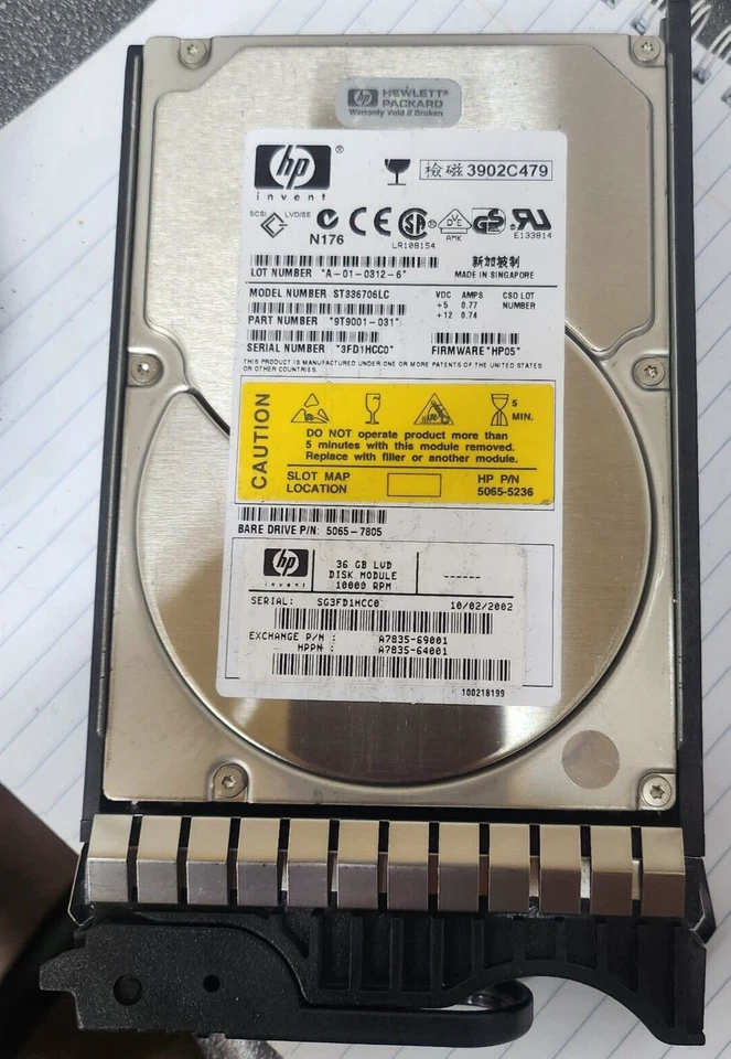 HP A7835-69001 A7835A 5065-7805 36GB 10K SCSI 3.5" Hard Drive w/Tray - Image 2 of 3