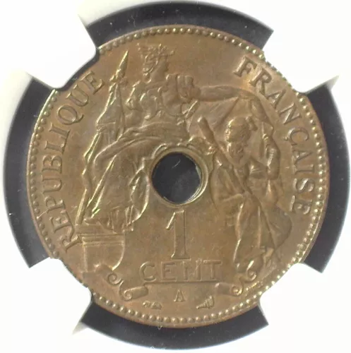 FRENCH INDO-CHINA 1901A 1¢ NGC MS 62 BN (KM#8) 