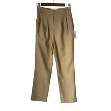 ASOS Edition Women s High Waist Wide Leg Pleated Khaki Polyester Pants Size 0