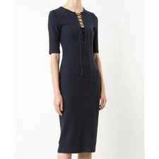 Derek Lam IO Crosby Ribbed Lace Up Midi Shirt Dress In Midnight Size Sm